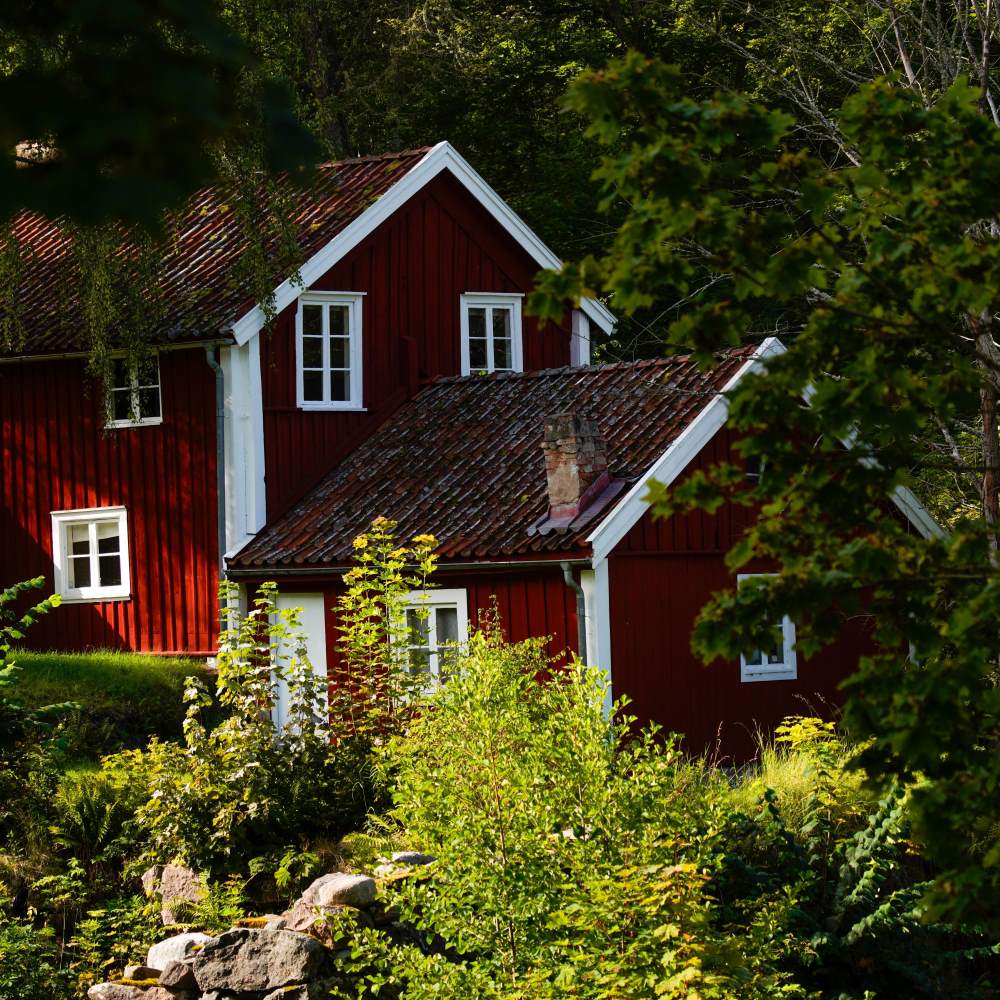 Rotes Holzhaus im Grünen